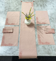Embroidered Cotton Linen Table Linen Set Pack of 8 pieces