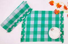 Woven Rib Check Placemat with Ric-Rac Fringe Set of 2