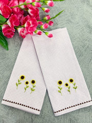Embroidered Sunflower Kitchen Towel Set of 2 Pieces