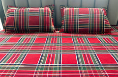 Yarn Dyed Woven Cotton Red Plaid Bed Sheet 108x108'' with Pillow Case 17x27''