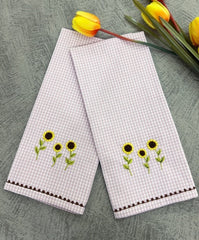 Embroidered Sunflower Kitchen Towel Set of 2 Pieces