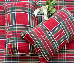 Yarn Dyed Woven Cotton Red Plaid Bed Sheet 108x108'' with Pillow Case 17x27''