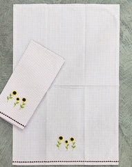 Embroidered Sunflower Kitchen Towel Set of 2 Pieces