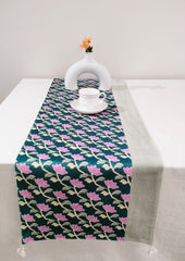 Printed Velvet Table Runner with Accent Patch and Tassels