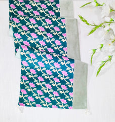 Printed Velvet Table Runner with Accent Patch and Tassels