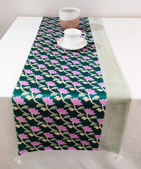 Printed Velvet Table Runner with Accent Patch and Tassels