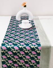 Printed Velvet Table Runner with Accent Patch and Tassels