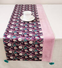 Printed Velvet Table Runner with Accent Patch and Tassels