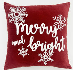 "Merry & Bright" Holiday Embroidered Throw Pillow 18x18''