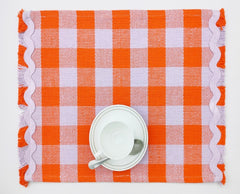 Woven Rib Check Placemat with Ric-Rac Fringe Set of 2