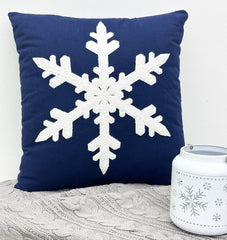 Navy Blue Embroidered Snowflake Throw Pillow