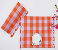 Woven Rib Check Placemat with Ric-Rac Fringe Set of 2