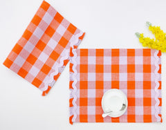 Woven Rib Check Placemat with Ric-Rac Fringe Set of 2