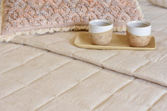 Ecrue Yarn Dyed Woven Linen Blend Stripe Box Quilted Bedding Set – Natural Off-White Quilt with Rustic Frayed Edge Shams, 150gsm Poly Wadding Fill, Machine Quilted for Comfort & Style (92x96 Inches Quilt, 20x26 Inches Pillow case)