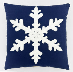 Navy Blue Embroidered Snowflake Throw Pillow