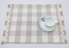 Woven Rib Check Placemat with Ric-Rac Fringe Set of 2