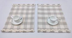 Woven Rib Check Placemat with Ric-Rac Fringe Set of 2