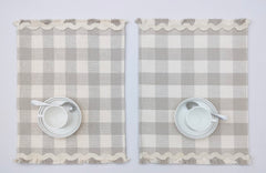Woven Rib Check Placemat with Ric-Rac Fringe Set of 2