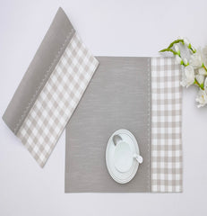 Woven Check Placemat with Zig-Zag Embroidery Set of 2