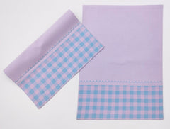 Two-Tone Woven Placemat with Checked Border and Zig-Zag Embroidery Set of 2