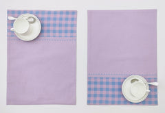 Two-Tone Woven Placemat with Checked Border and Zig-Zag Embroidery Set of 2