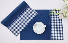 Two-Tone Woven Placemat with Checked Border and Zig-Zag Embroidery Set