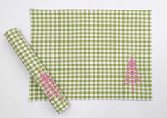 Charming Christmas Gingham Embroidered Placemat Set of 2pcs