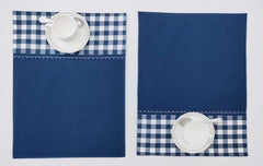 Two-Tone Woven Placemat with Checked Border and Zig-Zag Embroidery Set