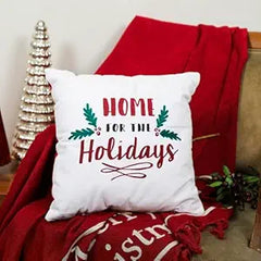 Home for the Holidays" Embroidered Cushion (16x16") – Festive Christmas Decor