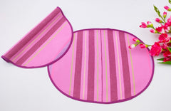 Striped Oval Placemat with Zig-Zag Embroidery Set of 2