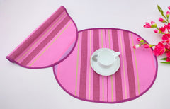 Striped Oval Placemat with Zig-Zag Embroidery Set of 2