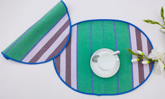Striped Oval Placemat with Zig-Zag Stitching Set of 2