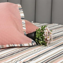 Ecrue Yarn Dyed Cotton Woven Stripe Bed Sheet 90x95'' with Pillow Case 17x27''