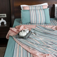 Ecrue " Elegant Yarn-Dyed Woven Check Poly-Cotton Bed Sheet Set – 92x96" with 17x27" Pillowcase