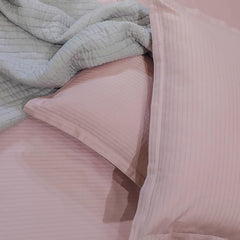 Ecrue Luxurious Cotton Satin Woven Stripe Bed Sheet 108x108'' With 2 Pillow Case 18x28''