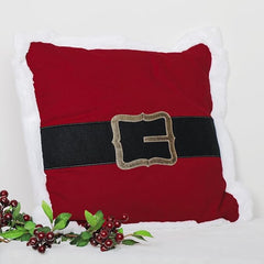 Santa Belt Applique Cushion, 18x18 Inches - Red with Gold Buckle, Christmas Decor