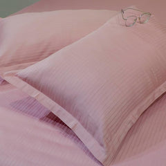 Ecrue Luxurious Cotton Satin Woven Stripe Bed Sheet 108x108'' With 2 Pillow Case 18x28''