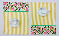 Woven Placemat - Floral and Striped Design Set of 2