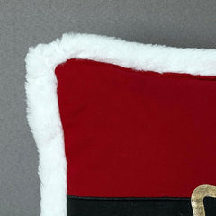 Santa Belt Applique Cushion, 18x18 Inches - Red with Gold Buckle, Christmas Decor