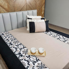 Ecrue 10s Cotton Printed Bed Sheet Set with Solid Border – Premium Comfort & Timeless Elegance
