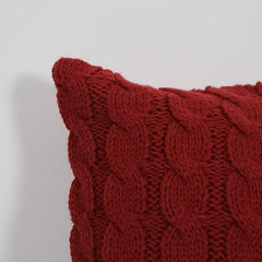 Cable Knit Decorative Throw Pillow - 22x22 inches, Solid Red, 100% Acrylic with Cotton Canvas Back, 15 Denier Fiberfill