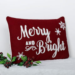 Merry and Bright Embroidered Cushion – 12x18 Inches, Festive Holiday Decor
