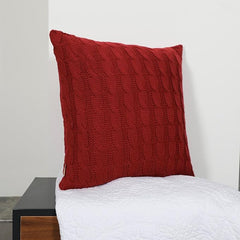 Cable Knit Decorative Throw Pillow - 22x22 inches, Solid Red, 100% Acrylic with Cotton Canvas Back, 15 Denier Fiberfill