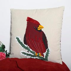 Bird Print with Embroidery Cushion – Elegant Cardinal Design (18x18")
