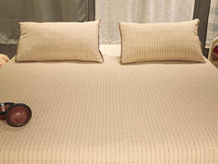 Ecrue Luxe Cotton Ribbed Bed Sheet Set – Earthy Beige, 94 x 100 Inches, 1 Flat Bed Sheet & 2 Pillow Covers, 100% Pure Cotton