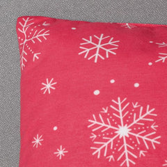 Snowflake Print with Embroidery Red Velvet Cushion - 16x16 Inches, Festive Holiday Decor