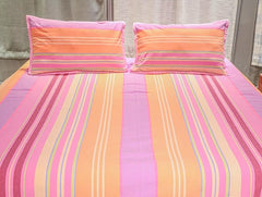 Ecrue Premium 100% Cotton Woven Striped Textured Bed Sheet Set - Soft Pastel Stripes, Breathable & Durable, Includes Pillow Covers, King Size