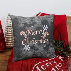 "Merry Christmas" Embroidered Cushion (18x18") – Festive Holiday Decor