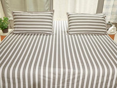 Ecrue 100% Premium Cotton Bedsheet – 180TC Classic Striped Design | Ultra-Soft & Breathable Fabric | Pack of 1 Flat Bed Sheet with 2 Pillow Covers