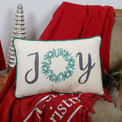 Joy" Embroidered Cushion with Green Cord Piping (12x18") – A Festive Touch for Your Home